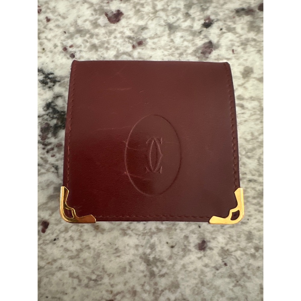 Vintage Must de Cartier Burgundy Leather Square Coin Purse Pouch Gold Hardware